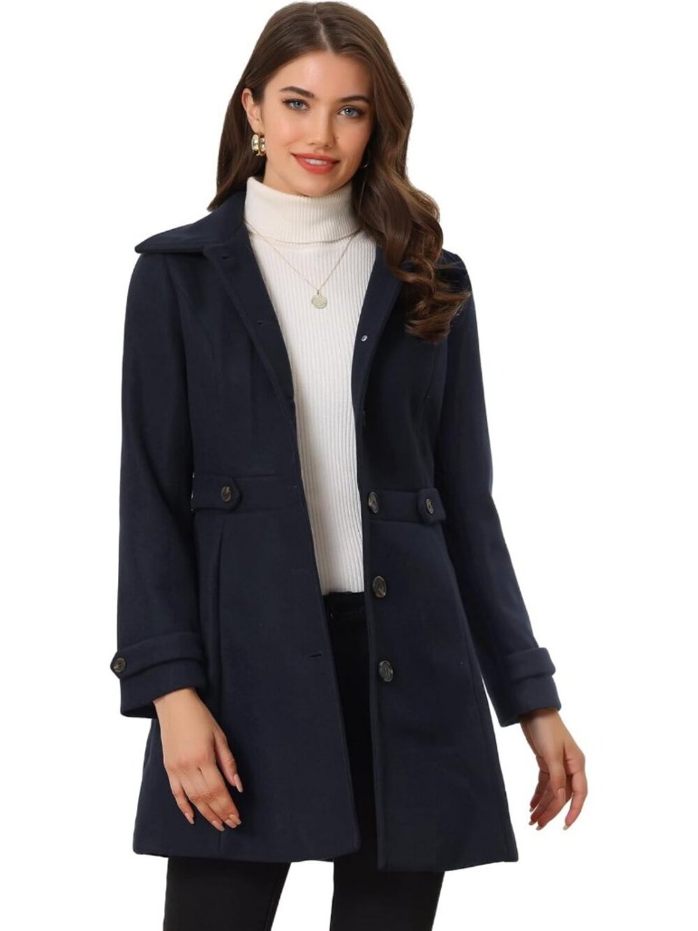 Classic Women's Winter Overcoat with Pockets | Single Breasted Pea Coat